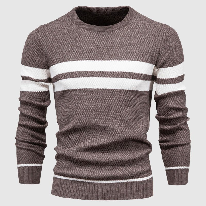 Wool - Blend Sweater for Men with Stripes and Geometric Rib Pattern - Clarkandmorris