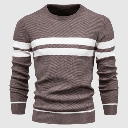 Wool - Blend Sweater for Men with Stripes and Geometric Rib Pattern - Clarkandmorris