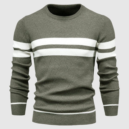 Wool - Blend Sweater for Men with Stripes and Geometric Rib Pattern - Clarkandmorris