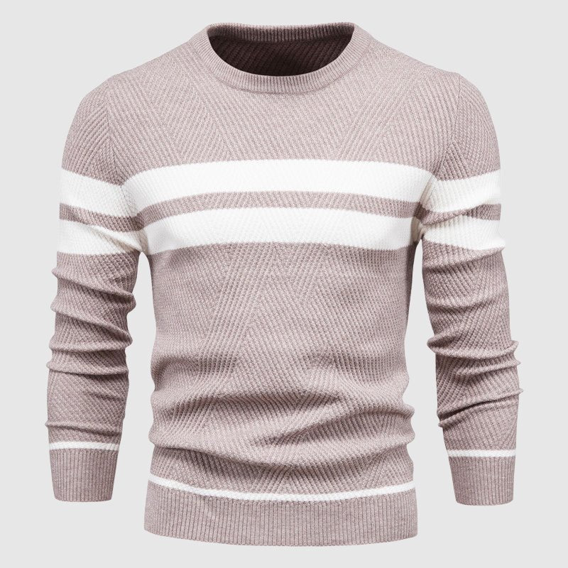 Wool - Blend Sweater for Men with Stripes and Geometric Rib Pattern - Clarkandmorris