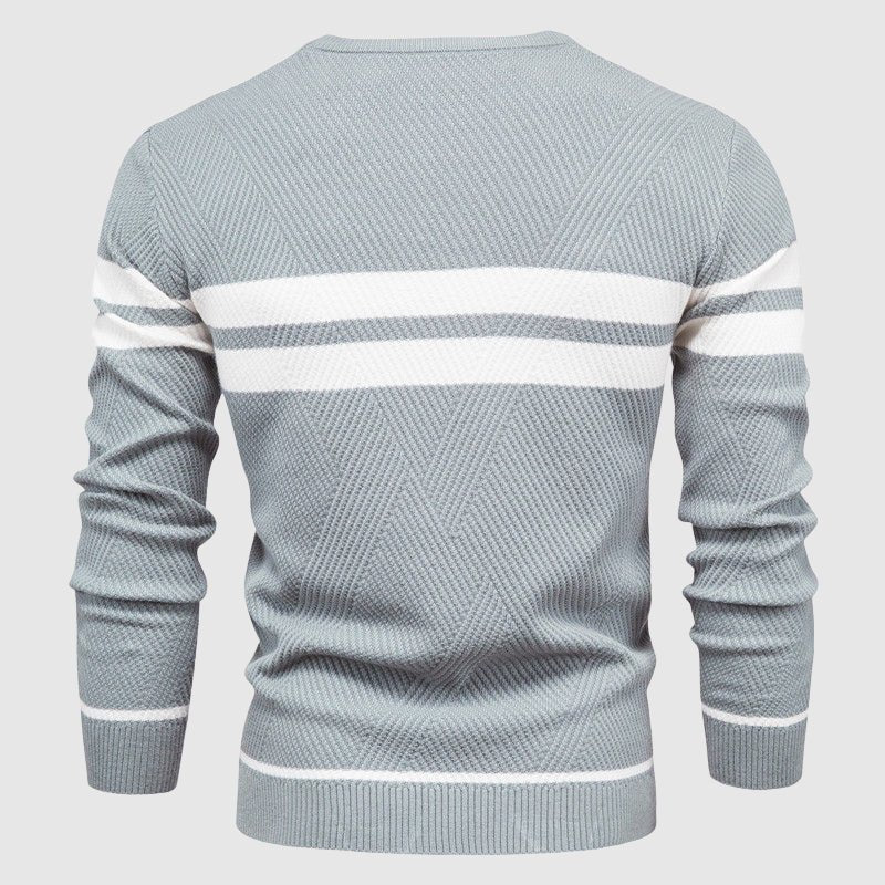Wool - Blend Sweater for Men with Stripes and Geometric Rib Pattern - Clarkandmorris