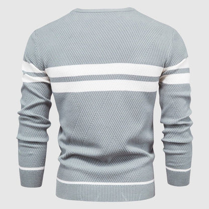Wool - Blend Sweater for Men with Stripes and Geometric Rib Pattern - Clarkandmorris