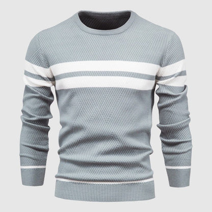 Wool - Blend Sweater for Men with Stripes and Geometric Rib Pattern - Clarkandmorris