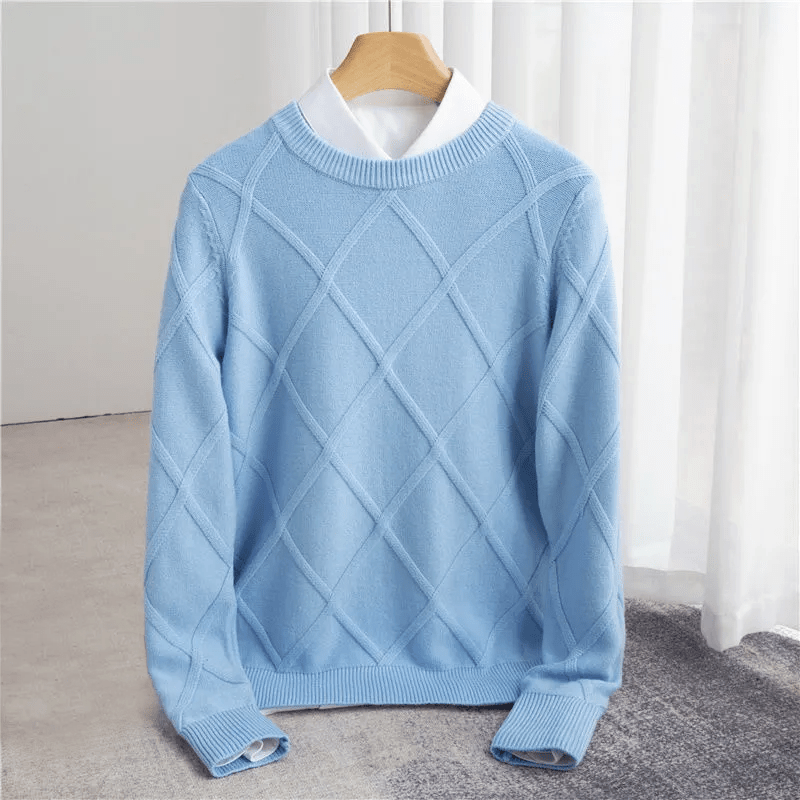 Wool Sweater with Diamond Pattern for Men - Clarkandmorris