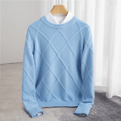 Wool Sweater with Diamond Pattern for Men - Clarkandmorris