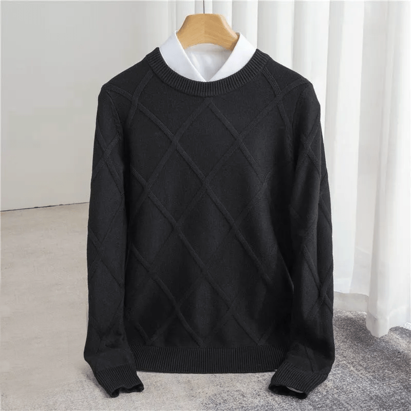 Wool Sweater with Diamond Pattern for Men - Clarkandmorris