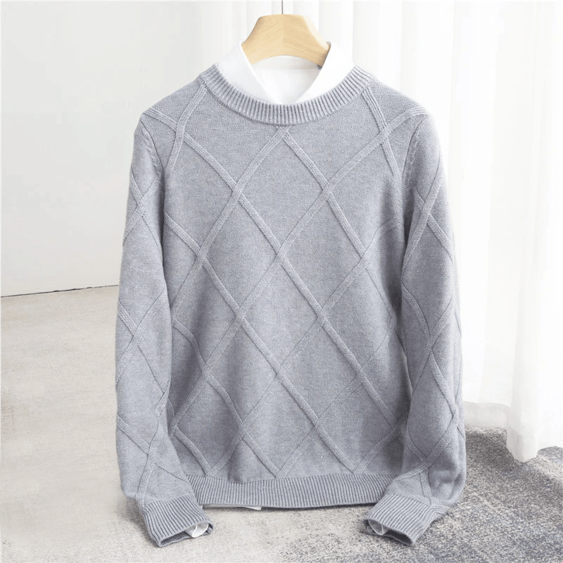 Wool Sweater with Diamond Pattern for Men - Clarkandmorris