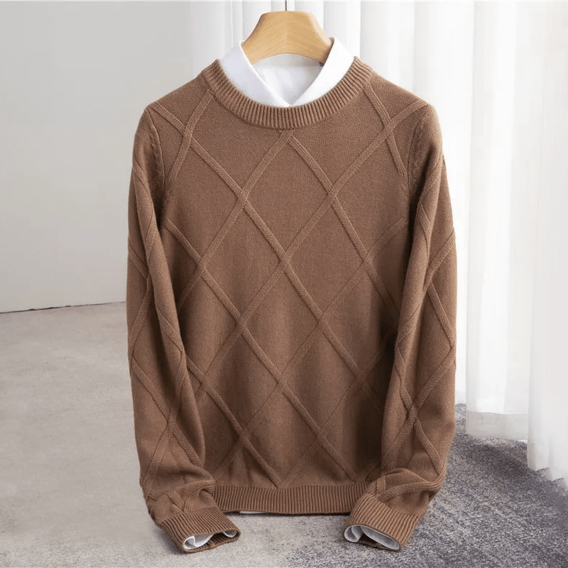 Wool Sweater with Diamond Pattern for Men - Clarkandmorris
