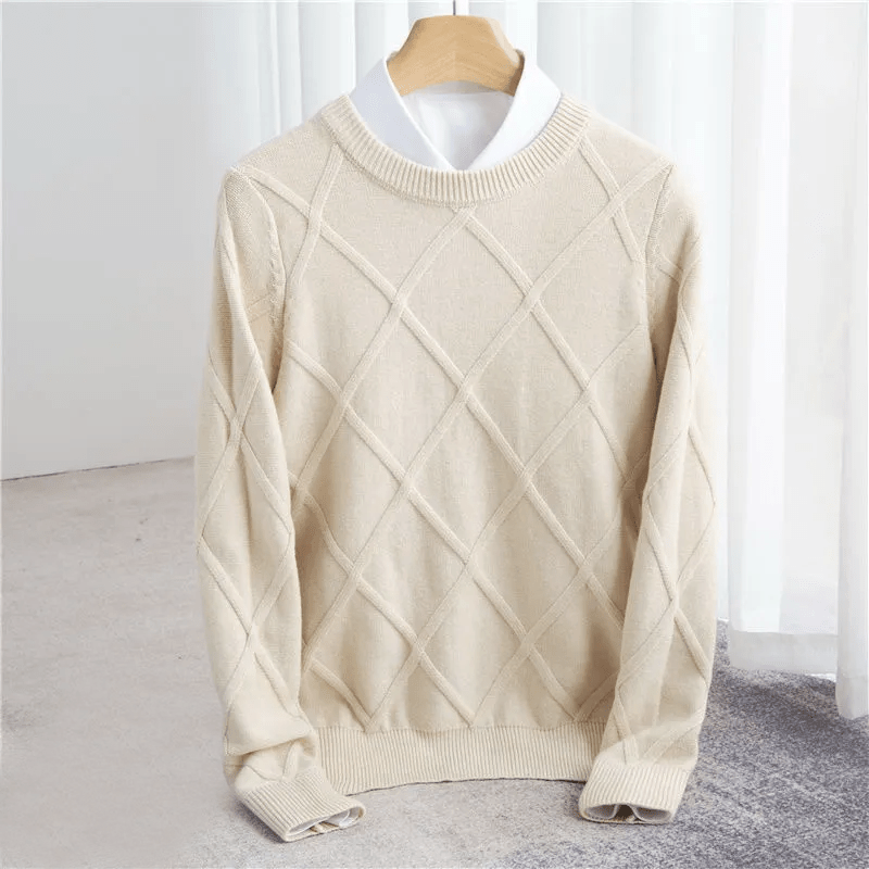 Wool Sweater with Diamond Pattern for Men - Clarkandmorris