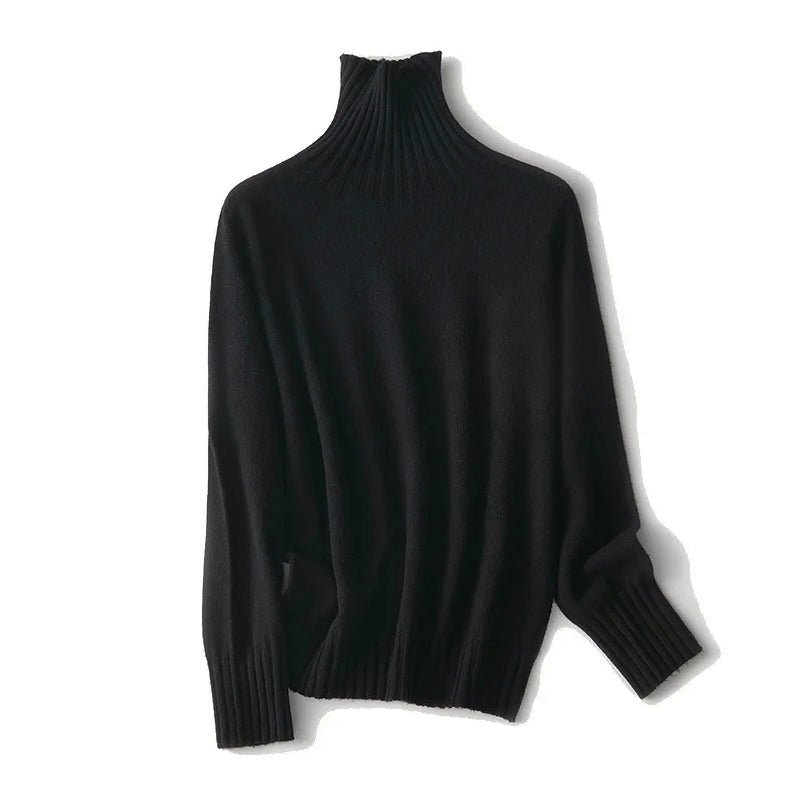 Wool Turtleneck Sweater for Women with Ribbed Edges - Clarkandmorris